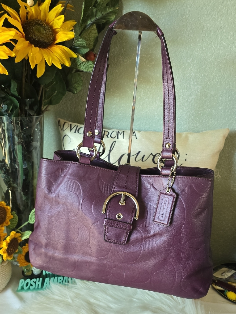 Coach Soho Purple Leather Signature Buckle Tote with Hangtag GUC